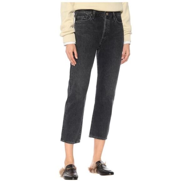 Goldsign Pants - Goldsign Low Slung Crop Jeans in Marled Black Cotton
